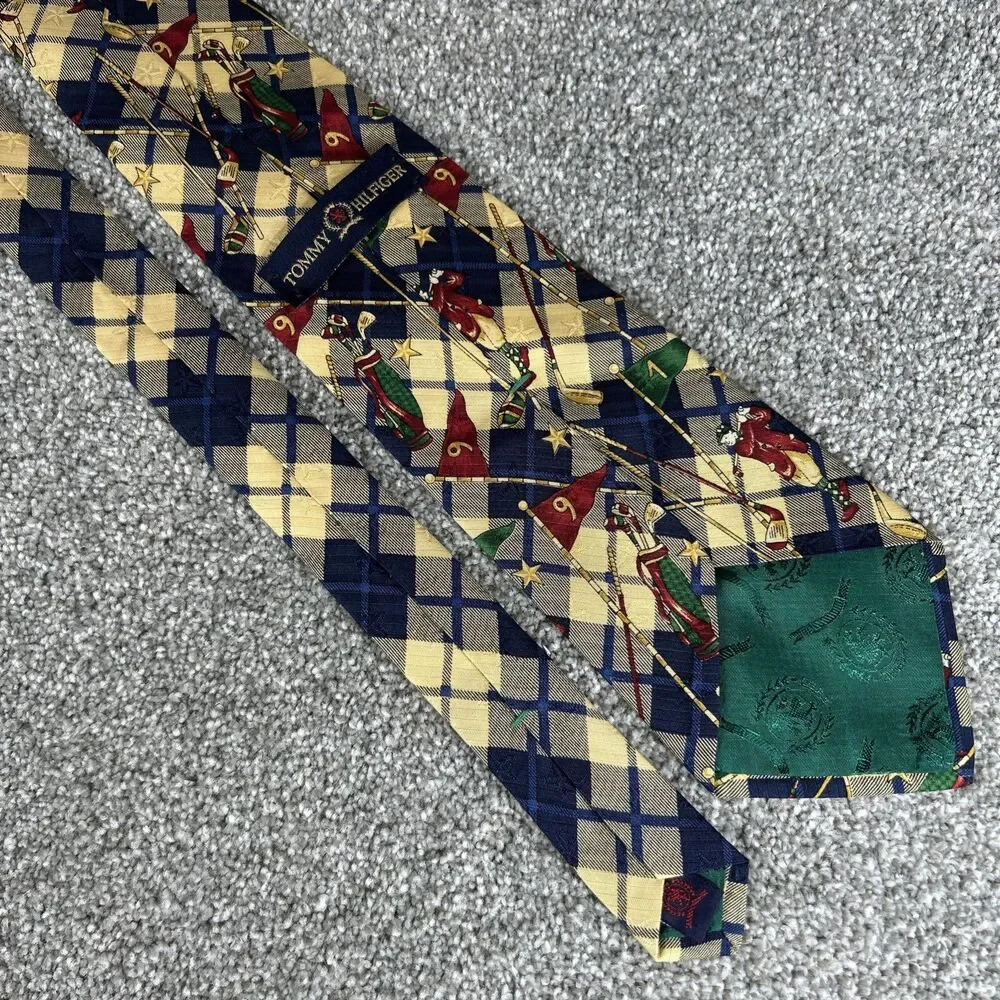 Tommy Hilfiger Designer Necktie Silk Novelty Golf Theme Made in USA 100%